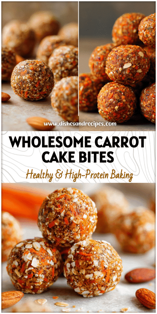 Small round Carrot Cake Energy Balls made with carrots, oats, and nuts arranged as Healthy Carrot Cake Energy Bites.